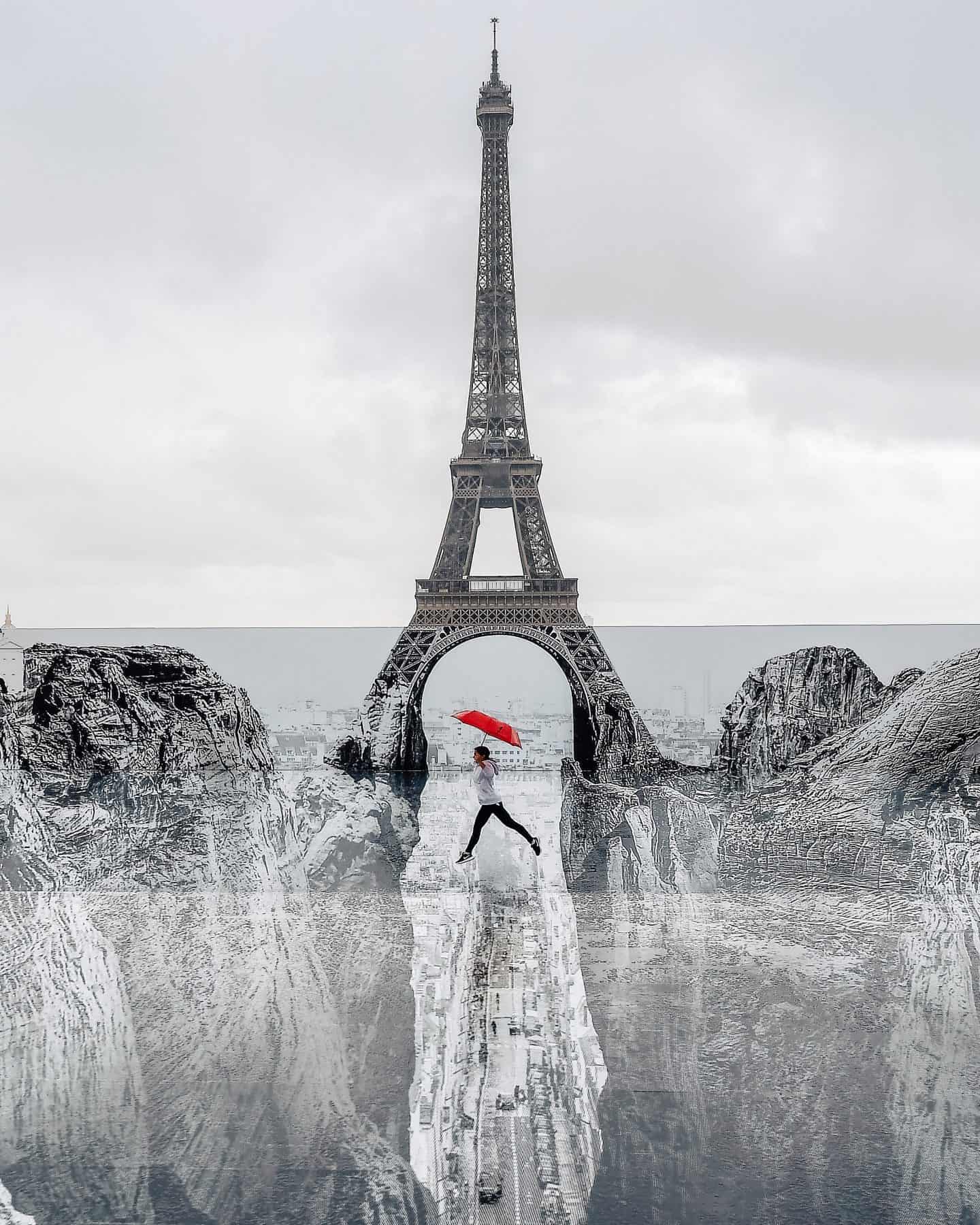 JR French Street Artist Design Eiffel Tower Red Umbrella