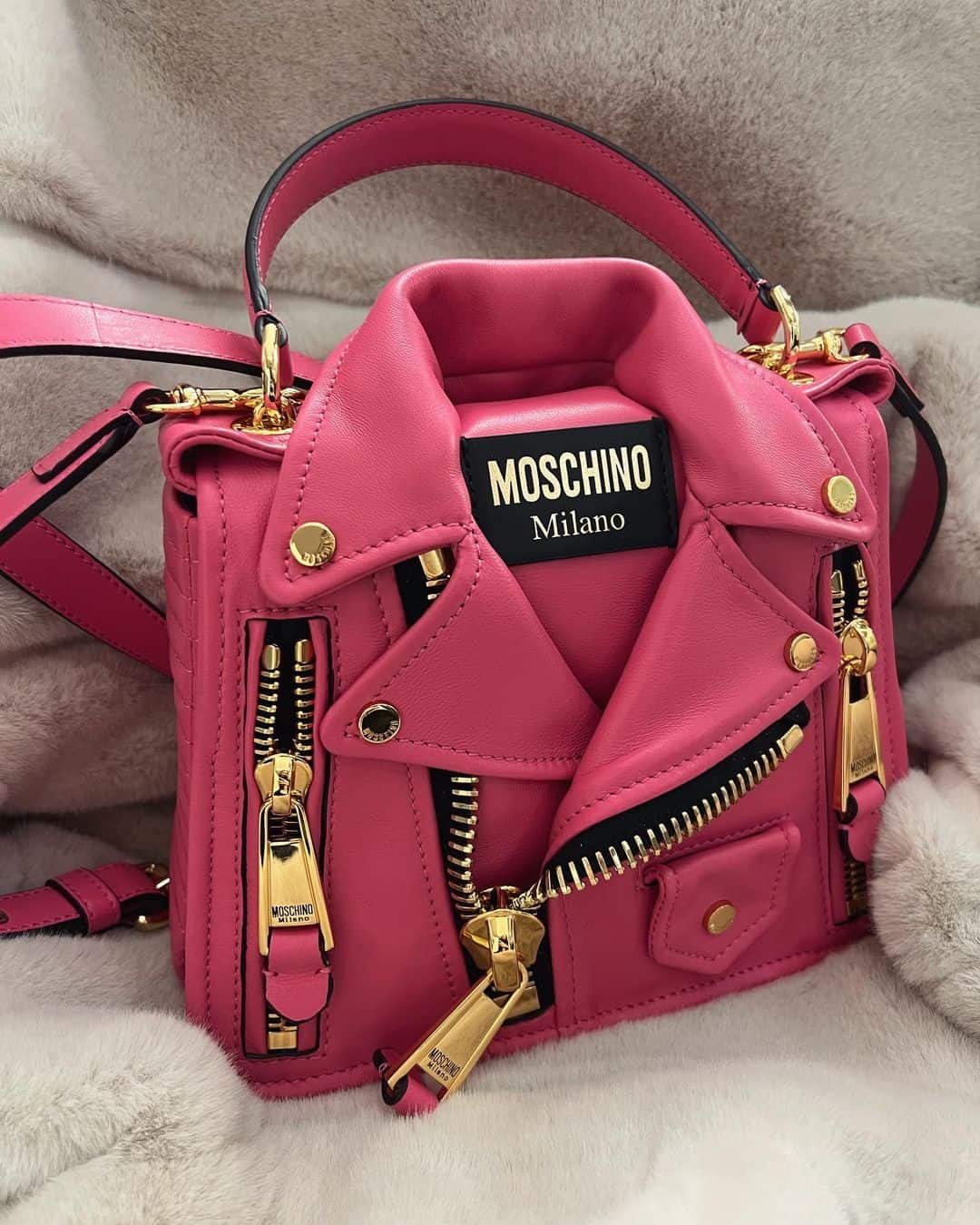 Moschino biker handbag pink
