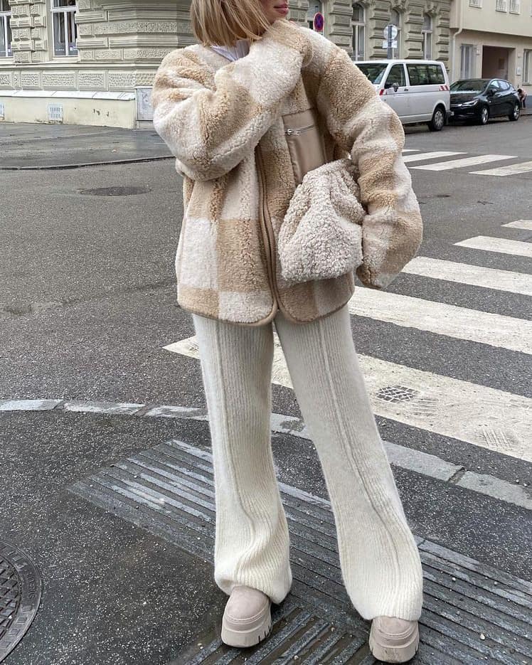 Shearling fur outfit in Neutral Colors