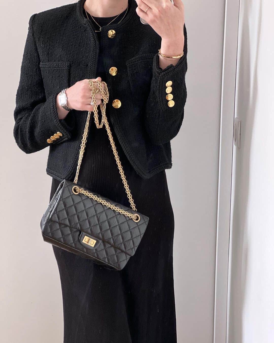 Chanel 2.55 black with gold chain
