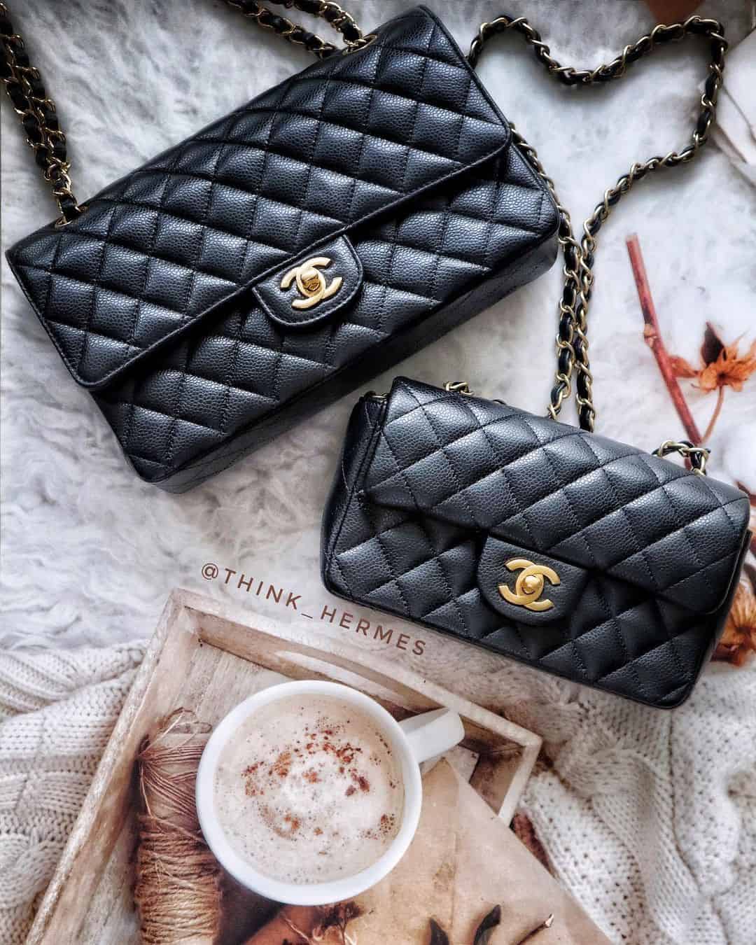 Classic Chanel Double flap bag, 2 Chanel bags, one Medium size double flap, one small size double flap bag