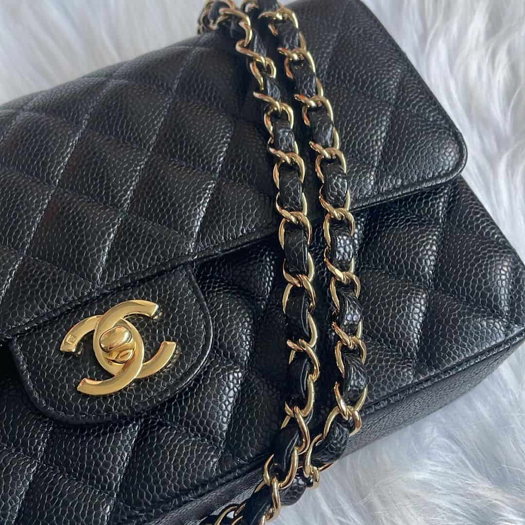 Closeup of Chanel Caviar Bag
