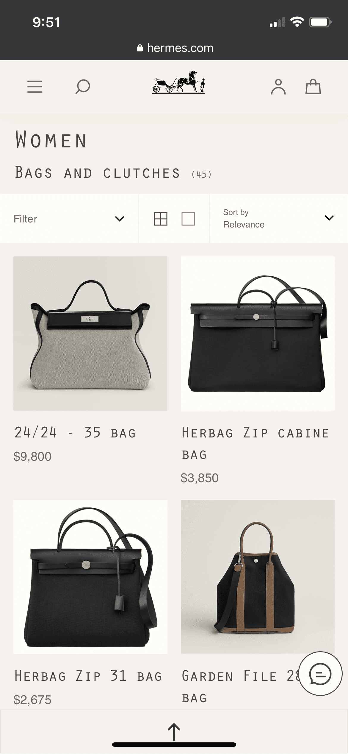 What Bags do they sell on the Hermes Website