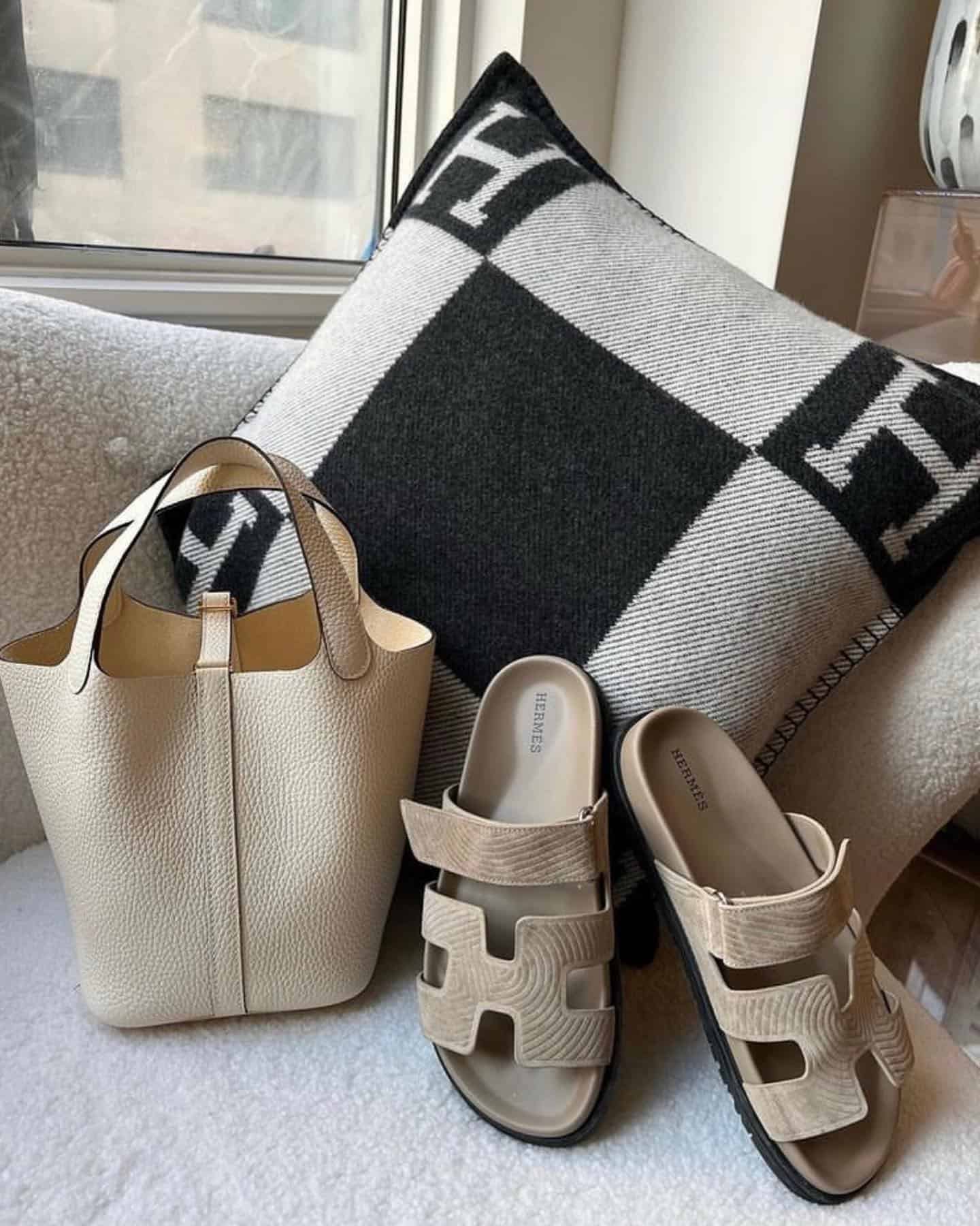 Hermes Sandals and Hermes Pillow and Hermes bag