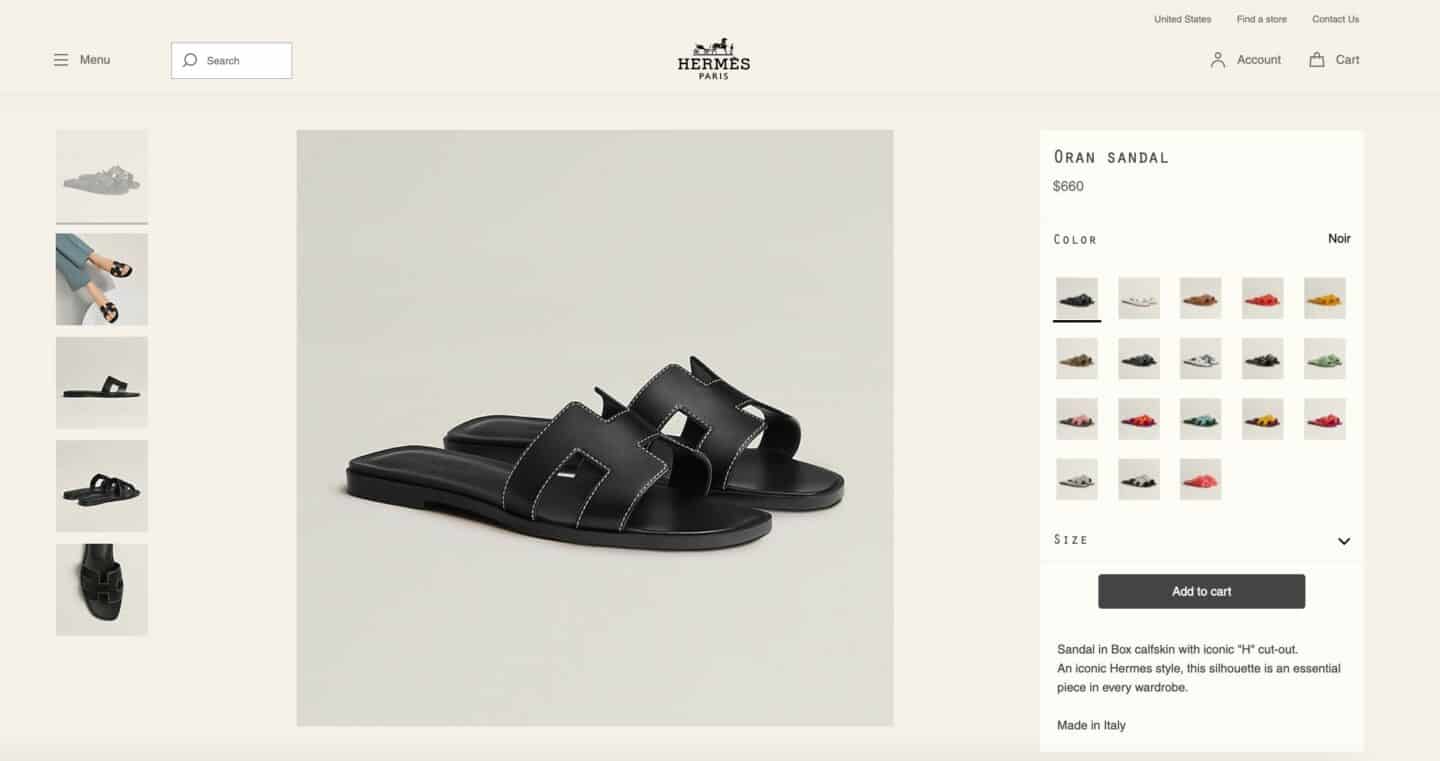 Hermes website black oran sandals