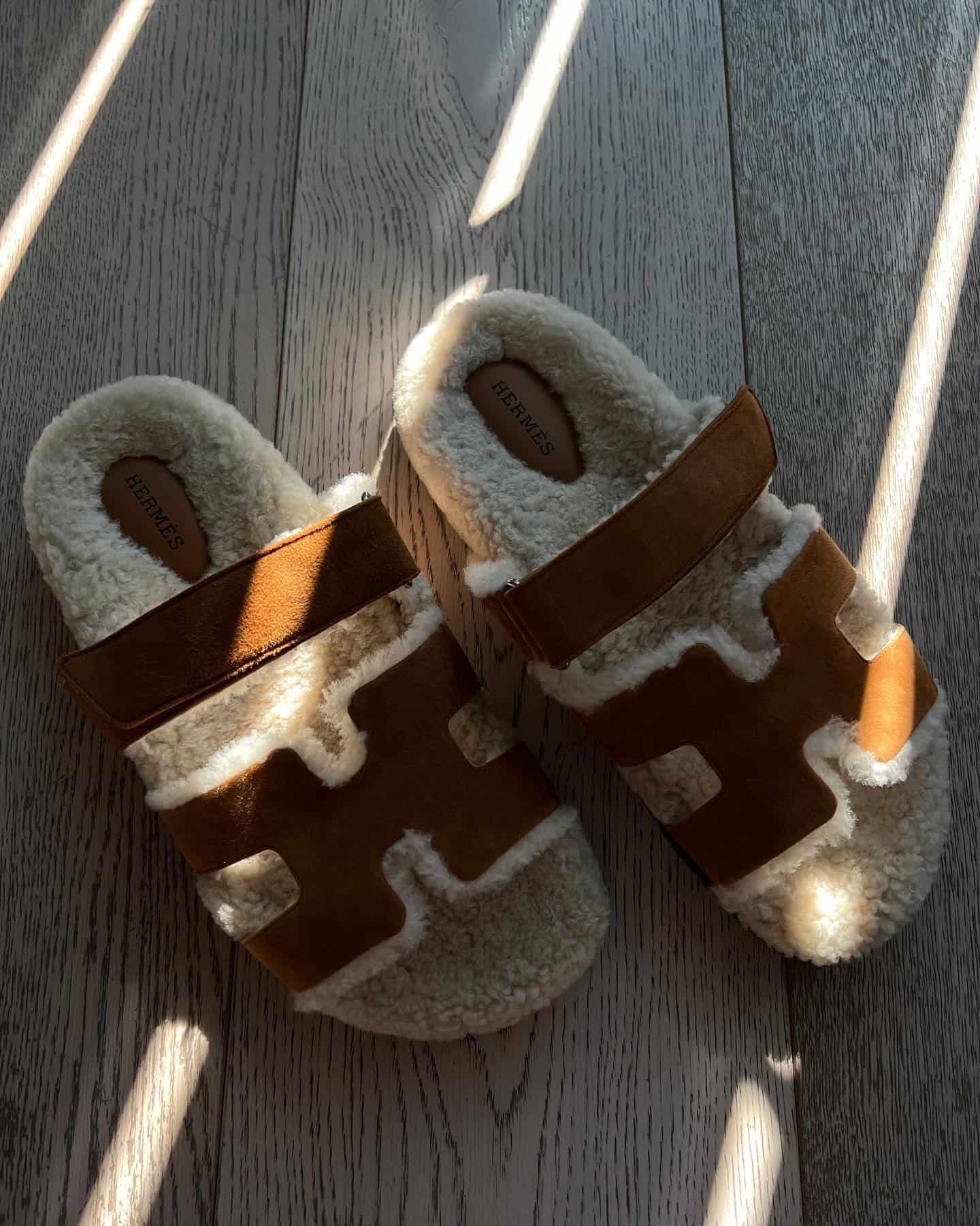 brown and Fur Hermes Chypre sandals