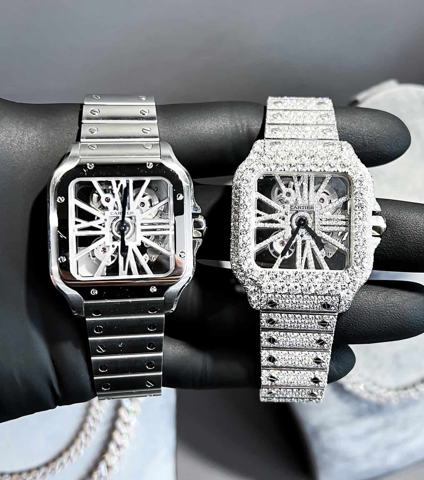 Before and After Iced Out Cartier Watch