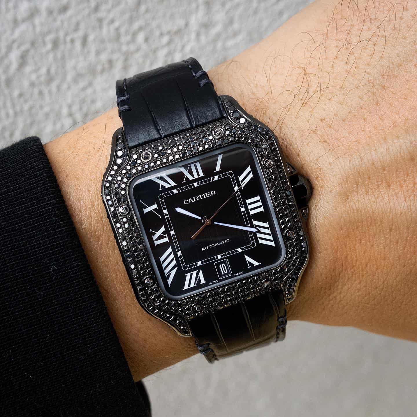Black Diamond Santos Cartier Watch