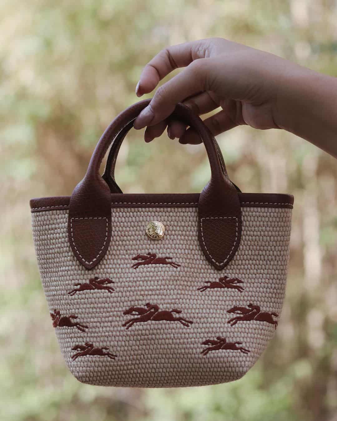 Le panier pliage xs basket bag in brown canvas small bag