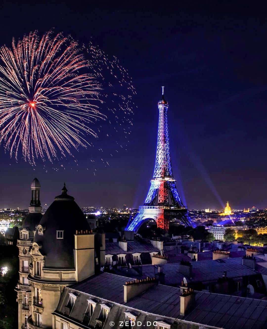Rooftop view of the Bastille Day fireworks