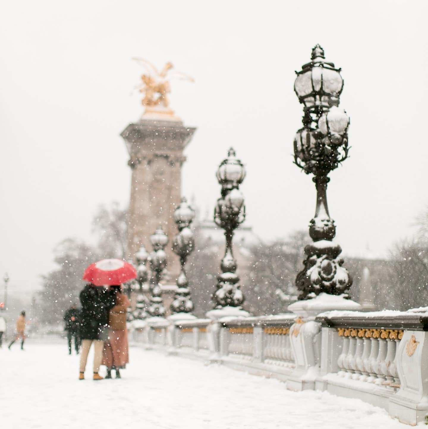 Romantic photo of Paris with snow