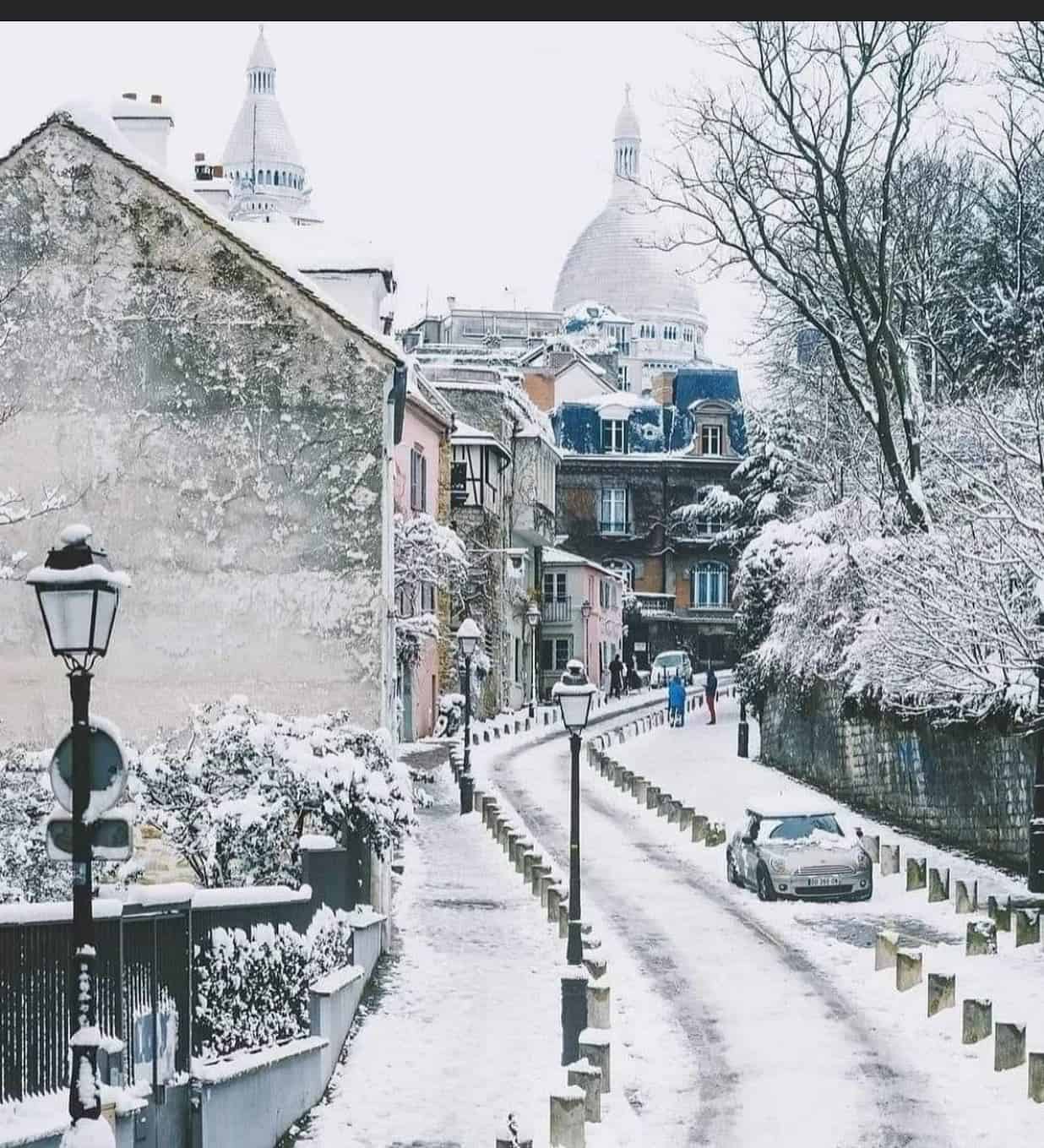 Streets of paris after it snows